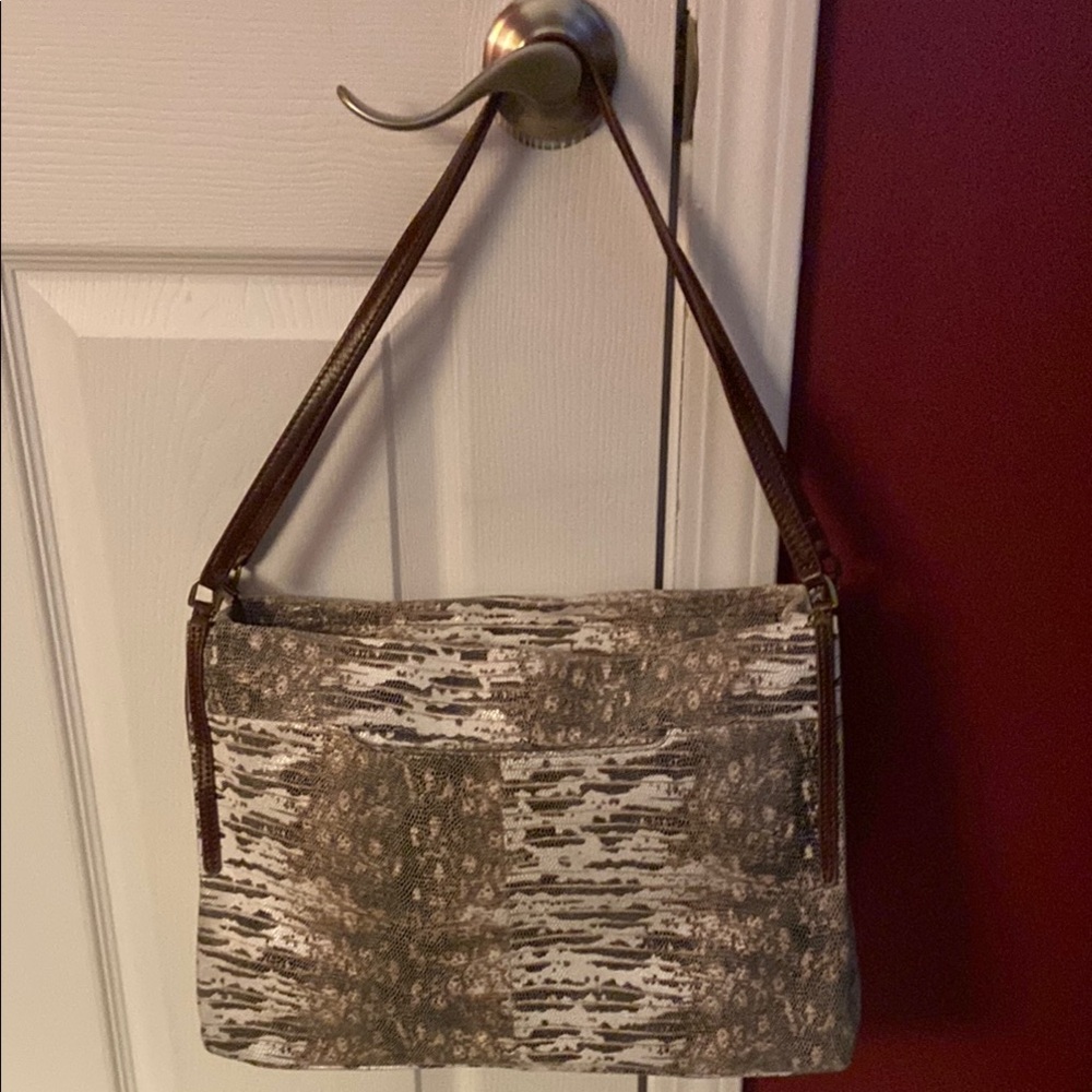 HOBO Brown and Cream Shoulder Bag with Lizard Pattern